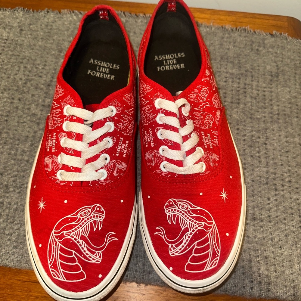 ALF A$$holes Live Forever Grafitti Snake Skater Canvas Shoes Sneakers Sz 12 Red